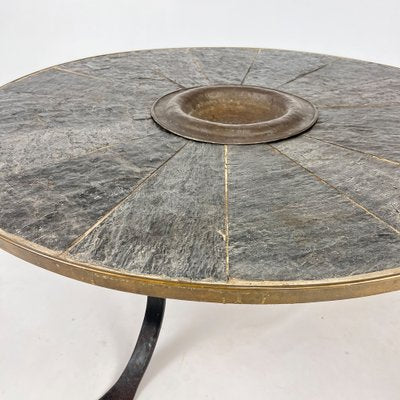 Large Brutalist Steel and Slate Coffee Table, 1960s-RMX-1820954