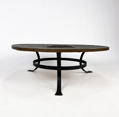 Large Brutalist Steel and Slate Coffee Table, 1960s-RMX-1820954