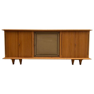 Large Brutalist Style Sideboard with Slatted Front by De Coene, 1940s, Belgium-KL-834397