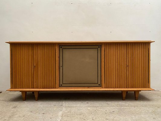 Large Brutalist Style Sideboard with Slatted Front by De Coene, 1940s, Belgium-KL-834397