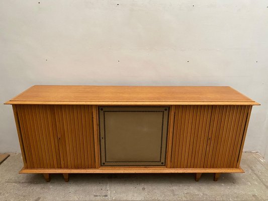 Large Brutalist Style Sideboard with Slatted Front by De Coene, 1940s, Belgium-KL-834397