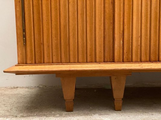 Large Brutalist Style Sideboard with Slatted Front by De Coene, 1940s, Belgium-KL-834397