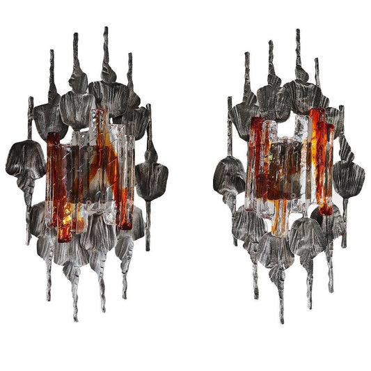 Large Brutalist Wall Sconces by Tom Ahlström & Hans Ehrlich, Sweden, Set of 2