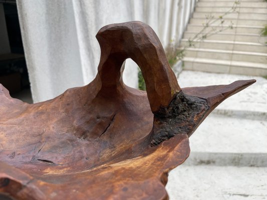 Large Brutalist Wood Bowl in Brown Patina, France, 1960s-UR-1315554