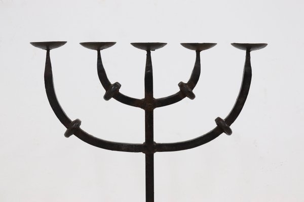 Large Brutalist Wrought Iron 5 Arm Candleholder, 1950s-VV-2033168