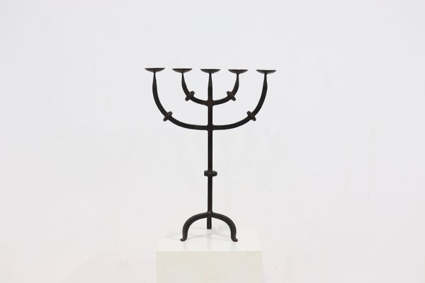 Large Brutalist Wrought Iron 5 Arm Candleholder, 1950s-VV-2033168