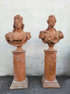 Large Busts of Ceres and Diana, 18th Century, Terracotta, Set of 2-SYQ-1791595