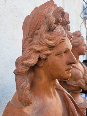 Large Busts of Ceres and Diana, 18th Century, Terracotta, Set of 2-SYQ-1791595