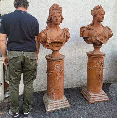 Large Busts of Ceres and Diana, 18th Century, Terracotta, Set of 2-SYQ-1791595