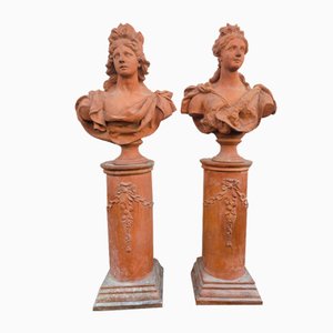 Large Busts of Ceres and Diana, 18th Century, Terracotta, Set of 2-SYQ-1791595