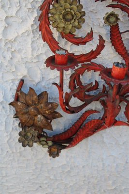 Large Candle Sconce in Hand Forged Metal and Red Lacquer, Italy, 1930s-EH-1150946