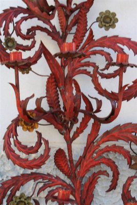 Large Candle Sconce in Hand Forged Metal and Red Lacquer, Italy, 1930s-EH-1150946