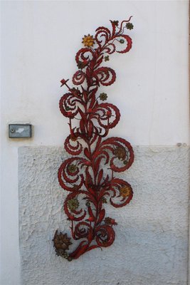 Large Candle Sconce in Hand Forged Metal and Red Lacquer, Italy, 1930s-EH-1150946