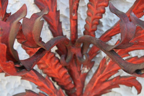 Large Candle Sconce in Hand Forged Metal and Red Lacquer, Italy, 1930s-EH-1150946