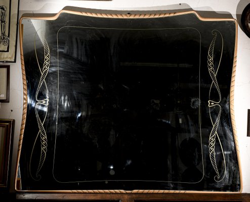 Large Carved Mirror in Two-Tone Frame and Decorated with Gold Attributed to Vittorio Dassi, 1950s-RAQ-968324