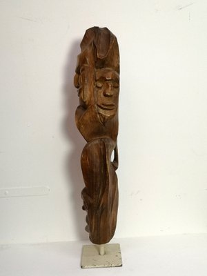 Large Carved Totem, 1970s, Wood Sculpture on Steel Base-UWE-1180494