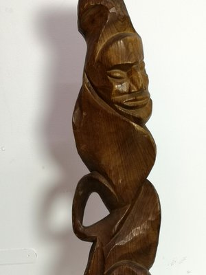 Large Carved Totem, 1970s, Wood Sculpture on Steel Base-UWE-1180494