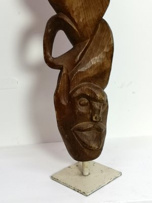 Large Carved Totem, 1970s, Wood Sculpture on Steel Base-UWE-1180494