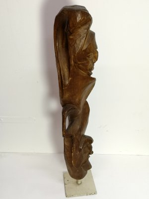 Large Carved Totem, 1970s, Wood Sculpture on Steel Base-UWE-1180494