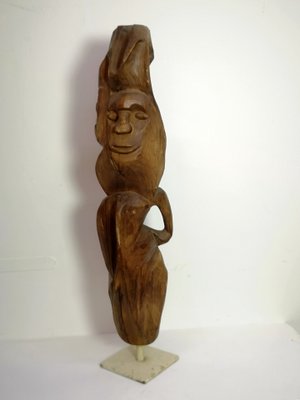 Large Carved Totem, 1970s, Wood Sculpture on Steel Base-UWE-1180494