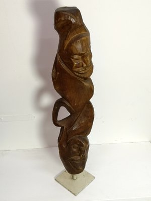 Large Carved Totem, 1970s, Wood Sculpture on Steel Base-UWE-1180494