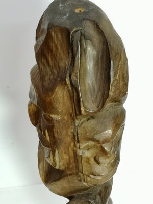 Large Carved Totem, 1970s, Wood Sculpture on Steel Base-UWE-1180494