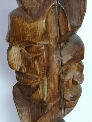 Large Carved Totem, 1970s, Wood Sculpture on Steel Base-UWE-1180494