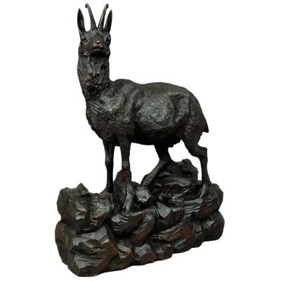 Large Carved Wood Chamois Sculpture, 1900s-KJP-1149373