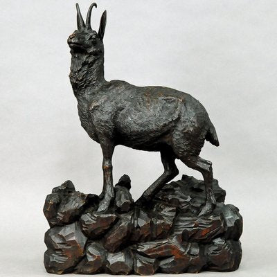 Large Carved Wood Chamois Sculpture, 1900s-KJP-1149373