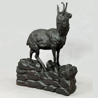 Large Carved Wood Chamois Sculpture, 1900s-KJP-1149373