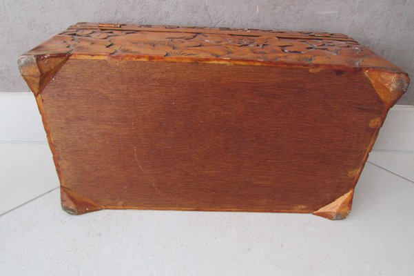 Large Carved Wooden Box with Floral and Bird Decor, 1930s-RDN-2028280