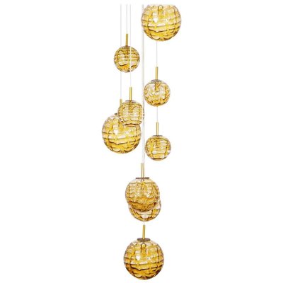 Large Cascade Chandelier with 9 Amber Murano Glass Bowls, 1960s-VDW-829104