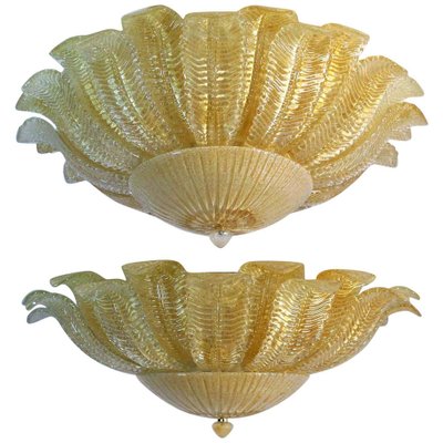 Large Ceiling Leaves Pendants in the style of Barovier & Toso, 1980s, Set of 2-OVO-1235265