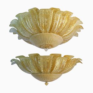 Large Ceiling Leaves Pendants in the style of Barovier & Toso, 1980s, Set of 2-OVO-1235265