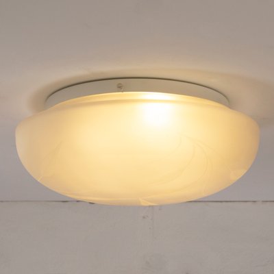 Large Ceiling Light in Satin White Murano Glass with Satin Leaves Decoration, 1980s-MPO-1424765