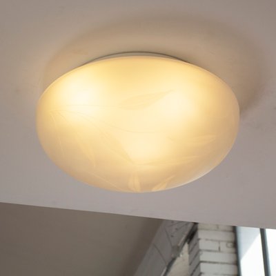 Large Ceiling Light in Satin White Murano Glass with Satin Leaves Decoration, 1980s-MPO-1424765