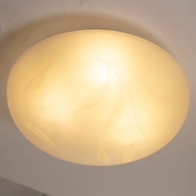 Large Ceiling Light in Satin White Murano Glass with Satin Leaves Decoration, 1980s-MPO-1424765