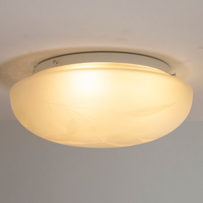 Large Ceiling Light in Satin White Murano Glass with Satin Leaves Decoration, 1980s-MPO-1424765