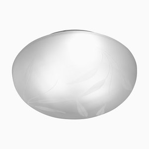 Large Ceiling Light in Satin White Murano Glass with Satin Leaves Decoration, 1980s-MPO-1424765