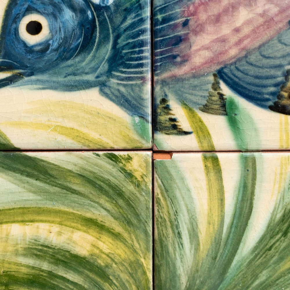 Large Ceramic Hand Painted Artwork of Fish by Diaz Costa, 1960