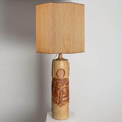 Large Ceramic Lamp with Custom Made Silk Lampshade by R Houben, 1960s-VDW-1252103