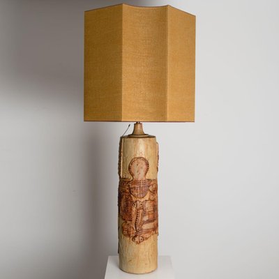 Large Ceramic Lamp with Custom Made Silk Lampshade by R Houben, 1960s-VDW-1252103