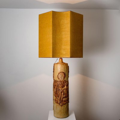 Large Ceramic Lamp with Custom Made Silk Lampshade by R Houben, 1960s-VDW-1252103