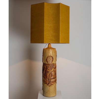 Large Ceramic Lamp with Custom Made Silk Lampshade by R Houben, 1960s-VDW-1252103