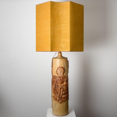 Large Ceramic Lamp with Custom Made Silk Lampshade by R Houben, 1960s-VDW-1252103