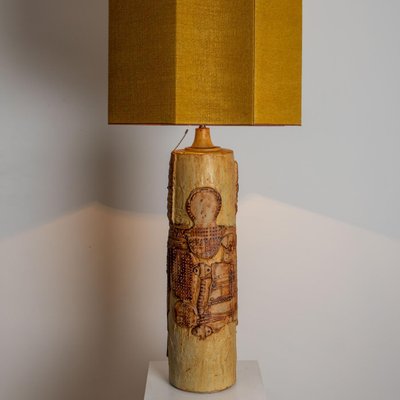 Large Ceramic Lamp with Custom Made Silk Lampshade by R Houben, 1960s-VDW-1252103