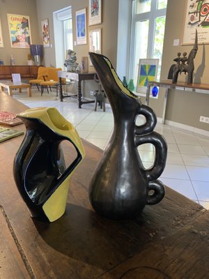 Large Ceramic Pitcher with Yellow Background from Vallauris, 1950-TEP-1288721