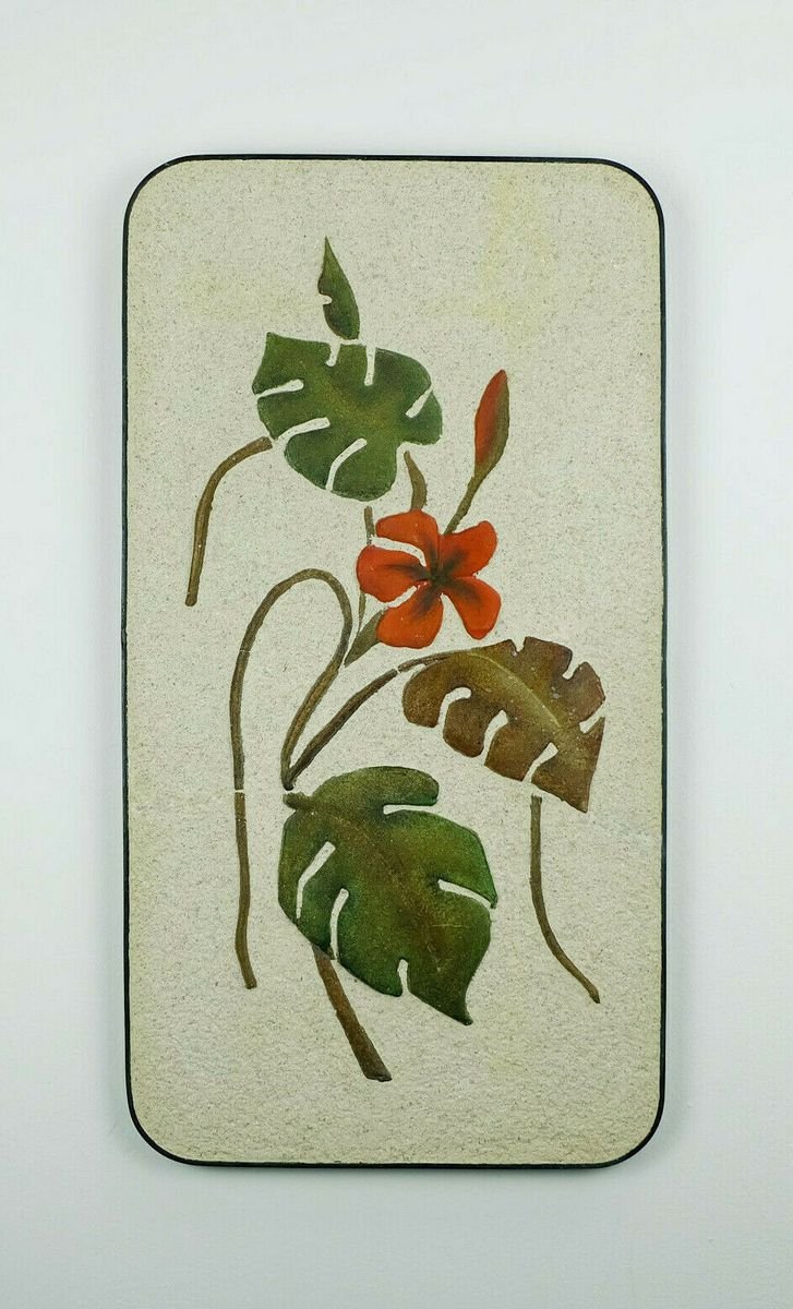 Large Ceramic Plaster Wall Plaque with Floral Design & Iron Rim from Krösselbach, 1950s