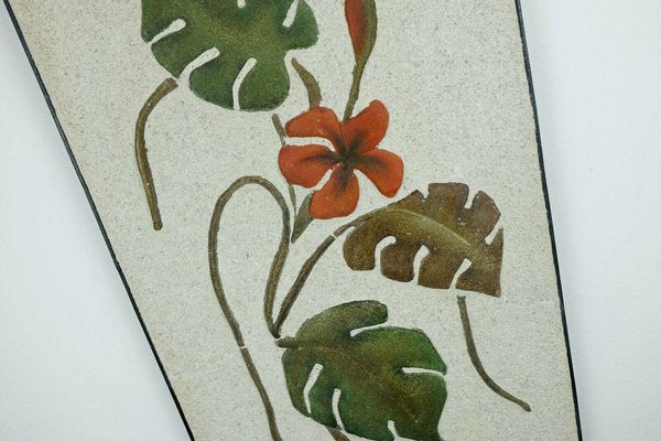 Large Ceramic Plaster Wall Plaque with Floral Design & Iron Rim from Krösselbach, 1950s-FH-909050