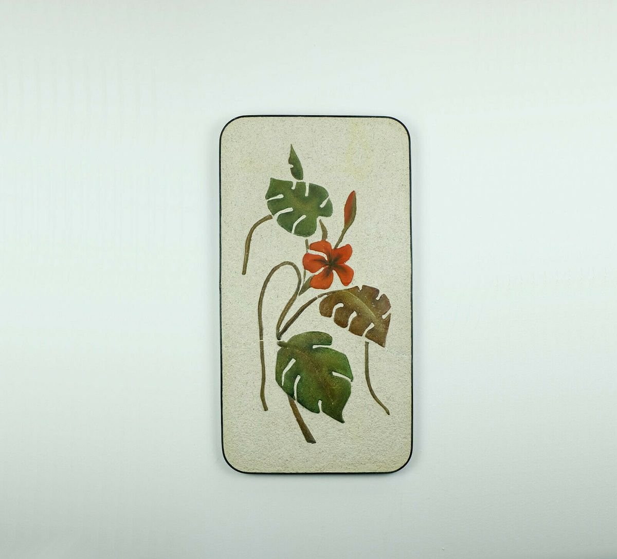 Large Ceramic Plaster Wall Plaque with Floral Design & Iron Rim from Krösselbach, 1950s